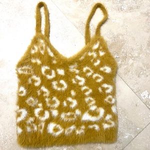 fluffy yellow leopard print top